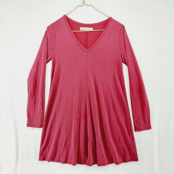Abercrombie & Fitch Pink Viscose Long sleeve Flare Hem V Neck Blouse P1636 - Picture 1 of 10